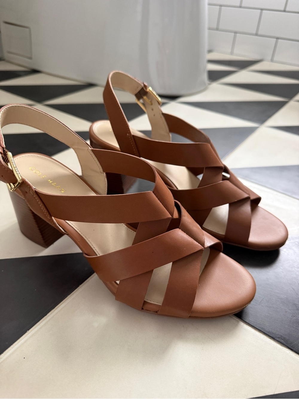 Cole Haan Cognac Strappy Block Heel Sandals